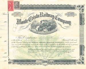 Monte Cristo Railway Co. - Washington Railroad Stock Certificate - Branch Line of the Northern Pacific Railroad